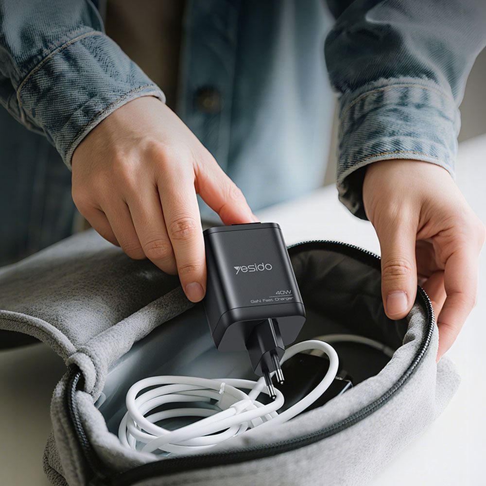 Φορτιστής Yesido YC99 40W USB-A και USB-C με ενσωματωμένο καλώδιο Type-C Μαύρο