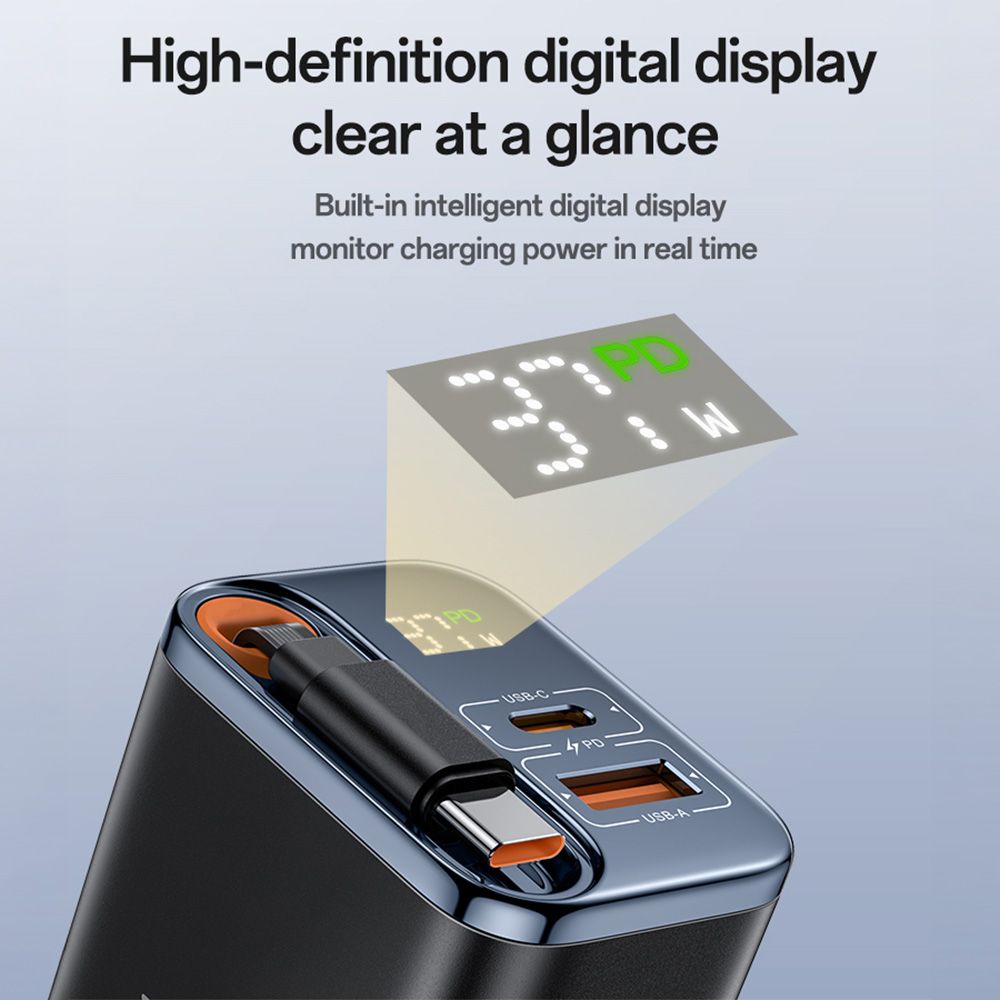 Φορτιστής Yesido YC100 67W USB-A και USB-C με ενσωματωμένο καλώδιο Type-C Μαύρο