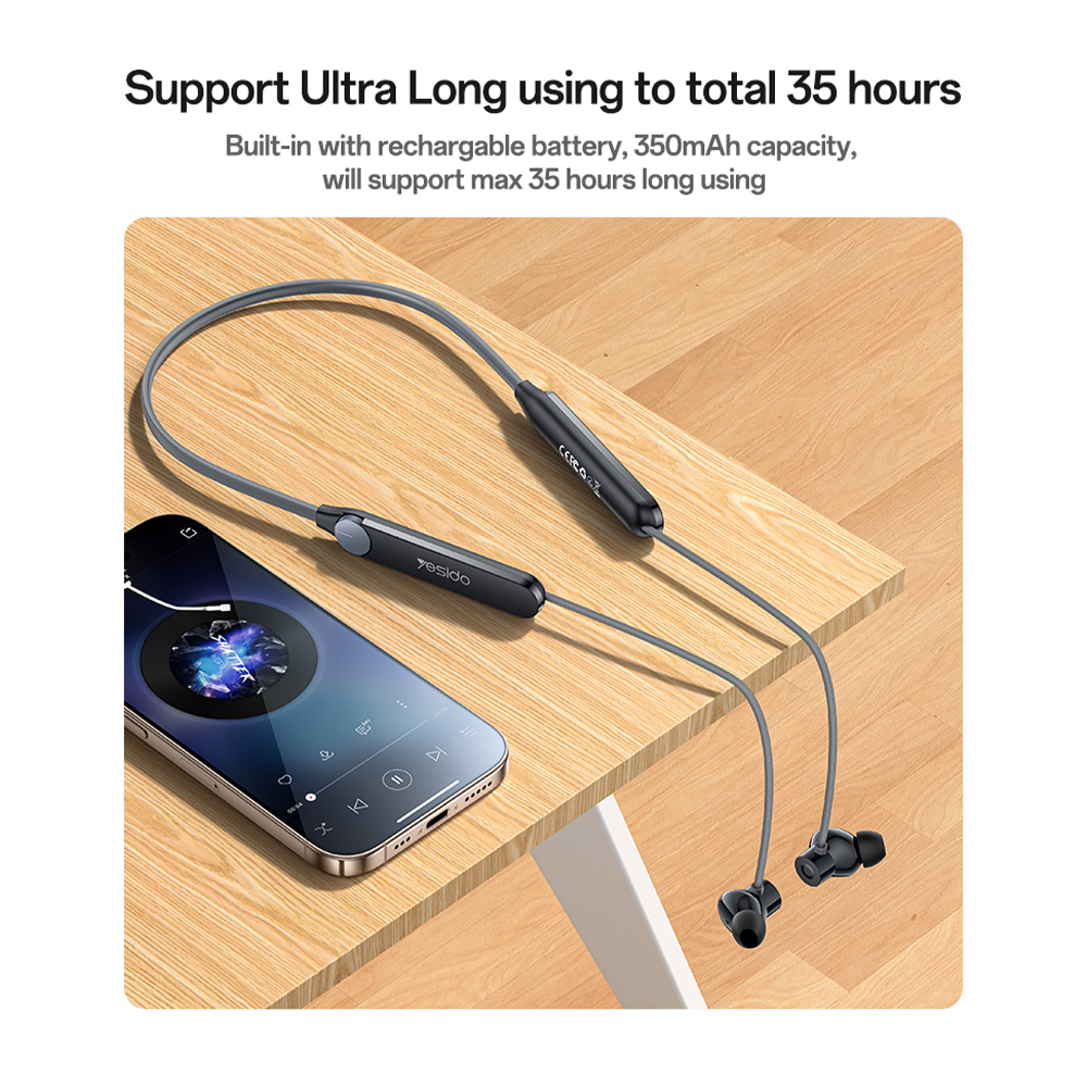 Ακουστικά Bluetooth NeckBand Yesido YSP30 In Ear, Magnetic Μαύρο