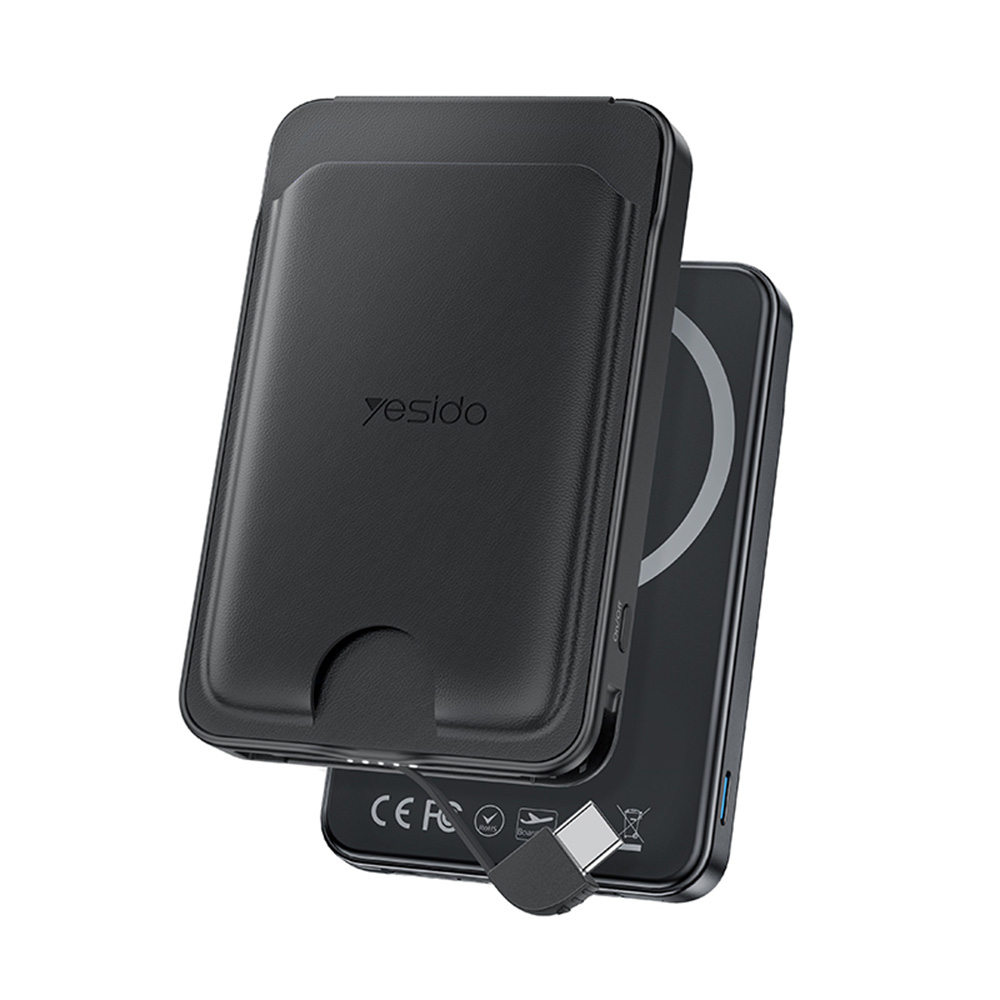 Ασύρματο Power Bank Yesido YP93 Magnetic 5000mAh και ενσωματωμένο καλώδιο Type-C, 20W, QC4.0+ Μαύρο