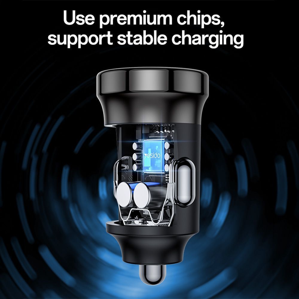 Φορτιστής Αυτοκινήτου Yesido Y72 USB-A + USB-C με καλώδιο Type-C 30W PD Μαύρο