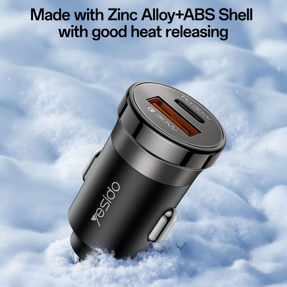 Φορτιστής Αυτοκινήτου Yesido Y72 USB-A + USB-C με καλώδιο Type-C 30W PD Μαύρο
