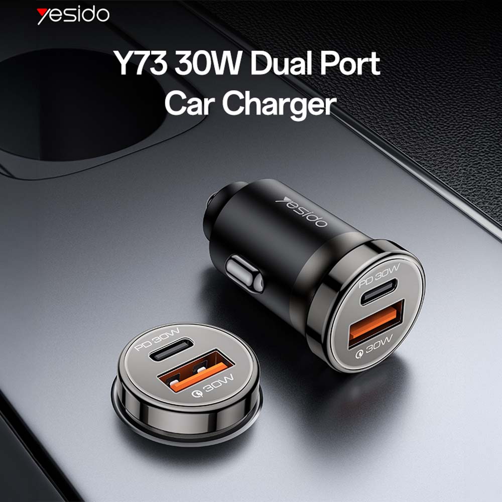 Φορτιστής Αυτοκινήτου Yesido Y73 USB-A + USB-C με καλώδιο Lightning 30W PD Μαύρο