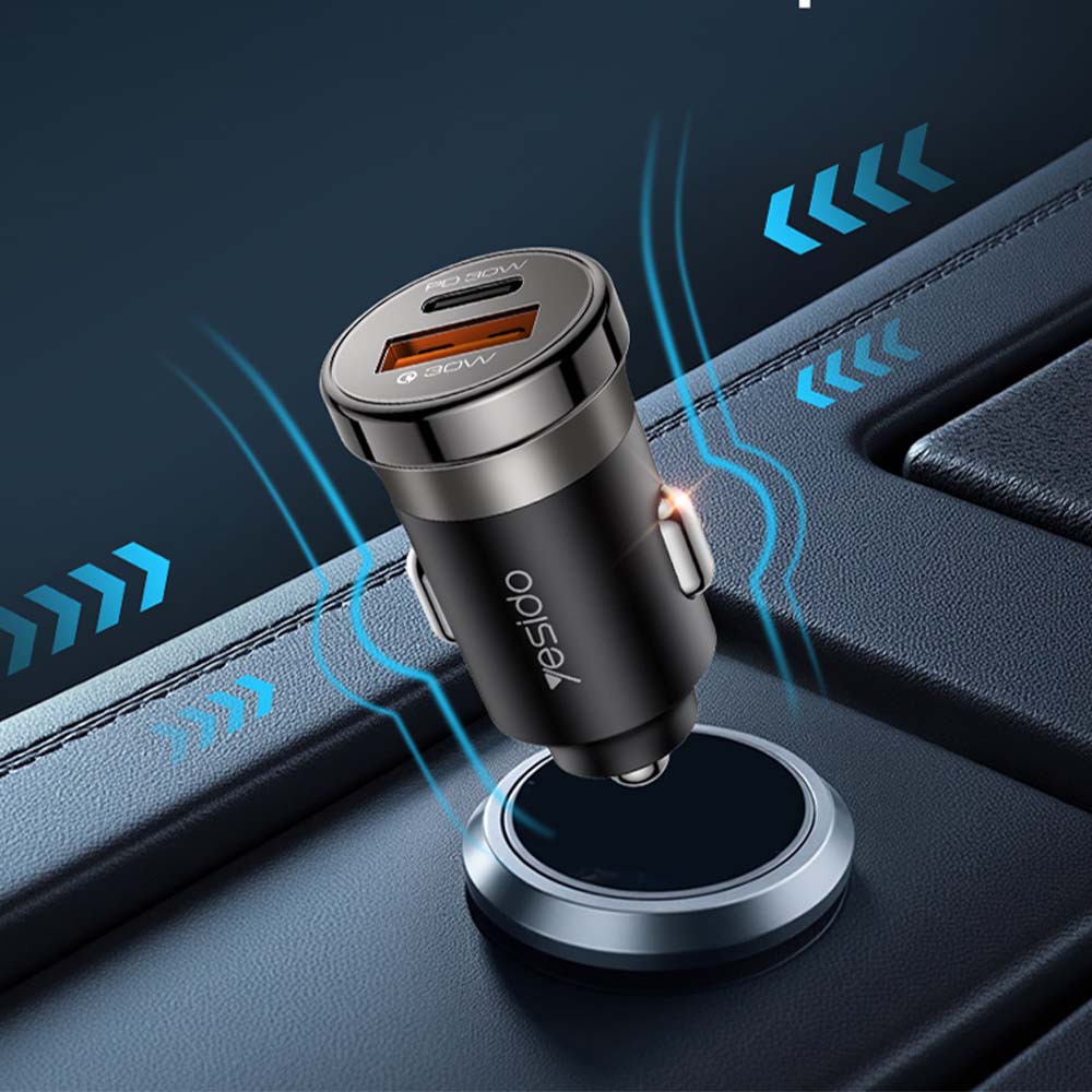 Φορτιστής Αυτοκινήτου Yesido Y73 USB-A + USB-C με καλώδιο Lightning 30W PD Μαύρο