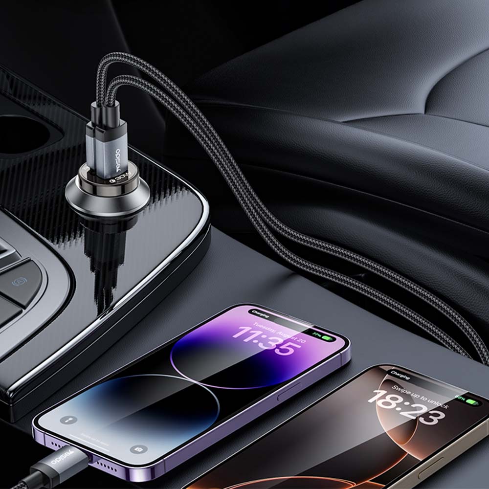 Φορτιστής Αυτοκινήτου Yesido Y73 USB-A + USB-C με καλώδιο Lightning 30W PD Μαύρο