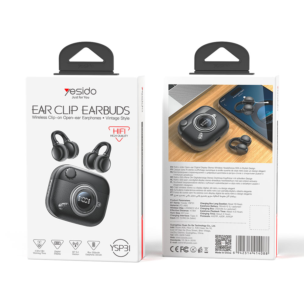 Ακουστικά Bluetooth Yesido YSP31 Ear-Clip OWS Μαύρο