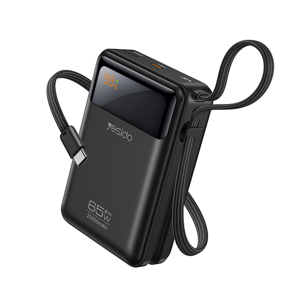Powerbank Yesido YP97 20000mAh με Θύρα USB-C και Ενσωματωμένο Καλώδιο Type-C, 65W, QC 4.0+ Μαύρο