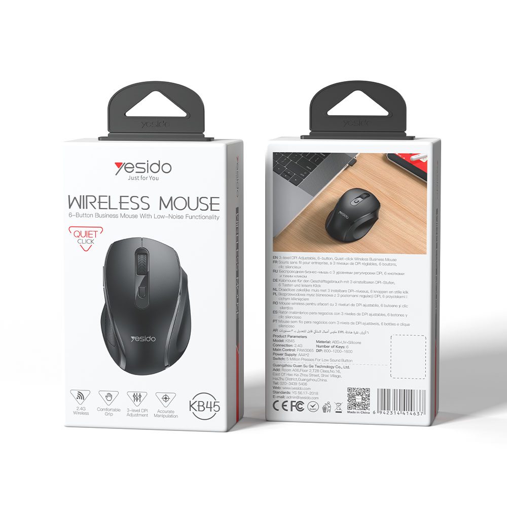 Ασύρματο Ποντίκι Yesido KB45 2.4G 2400DPI με 6 Πλήκτρα Μαύρο