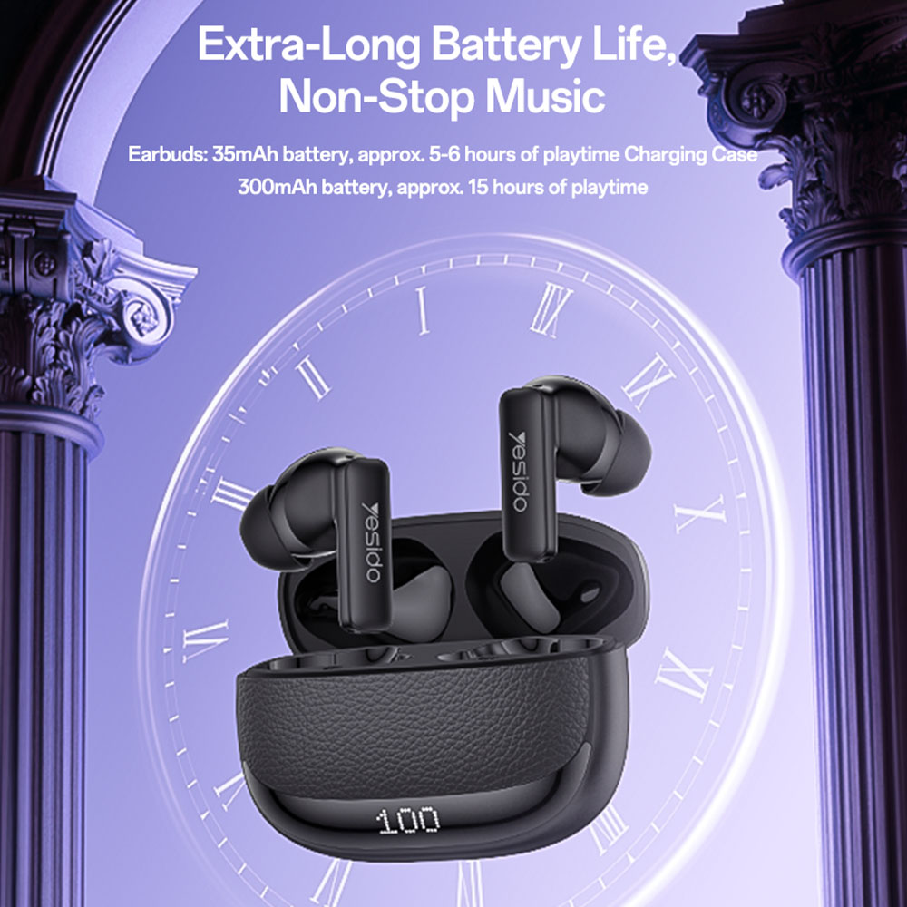 Ακουστικά Bluetooth Yesido TWS40, ANC & ENC με Θήκη Φόρτισης, ΒΤ6.0 Μαύρο