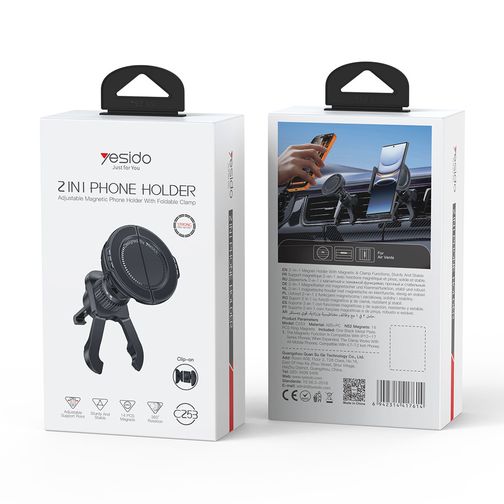 Yesido C253 2 σε 1 MagSafe Βάση Κινητού Αυτοκινήτου για Αεραγωγό Μαύρο
