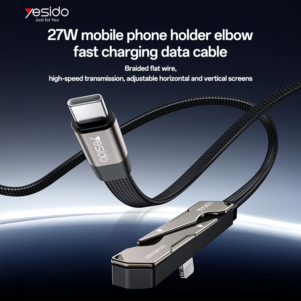 Καλώδιο Ταχειφόρτισης 27W & Δεδομένων Yesido CA208 Type-C σε Lightning 1m με Αναδιπλούμενη Βάση Μαύρο
