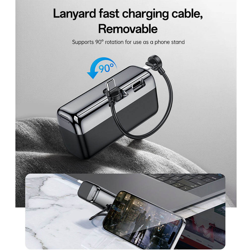 Yesido Capsule Powerbank YP99 10000mAh 22.5W Type-C με ενσωματωμένο καλώδιο Lightning, QC 3.0 Μαύρο