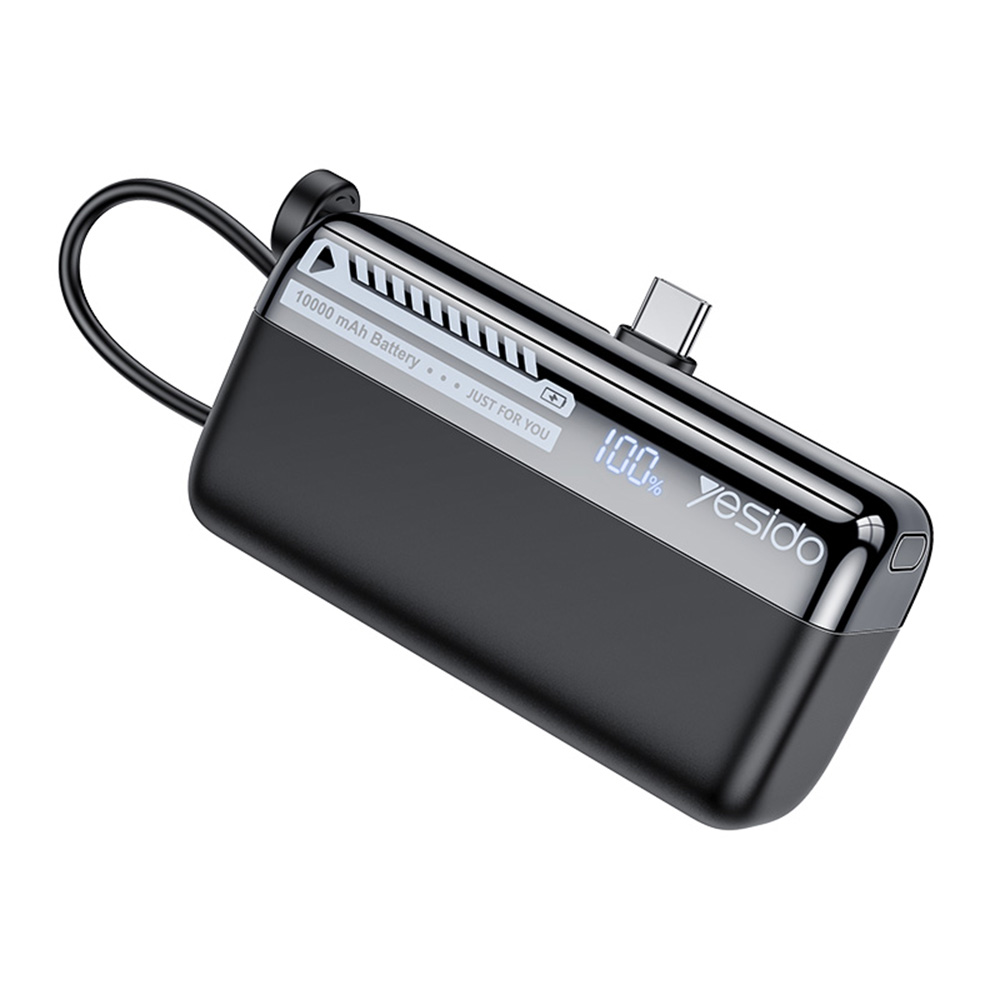 Yesido Capsule Powerbank YP99 10000mAh 22.5W Type-C με ενσωματωμένο καλώδιο Lightning, QC 3.0 Μαύρο