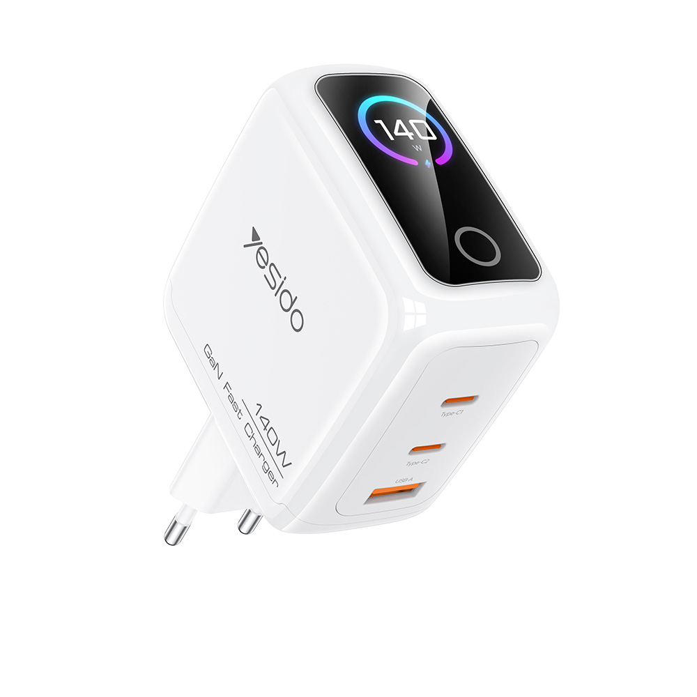 Yesido YC114 Φορτιστής 140W USB-Α, 2xType-C με Δυναμική Οθόνη Λευκό