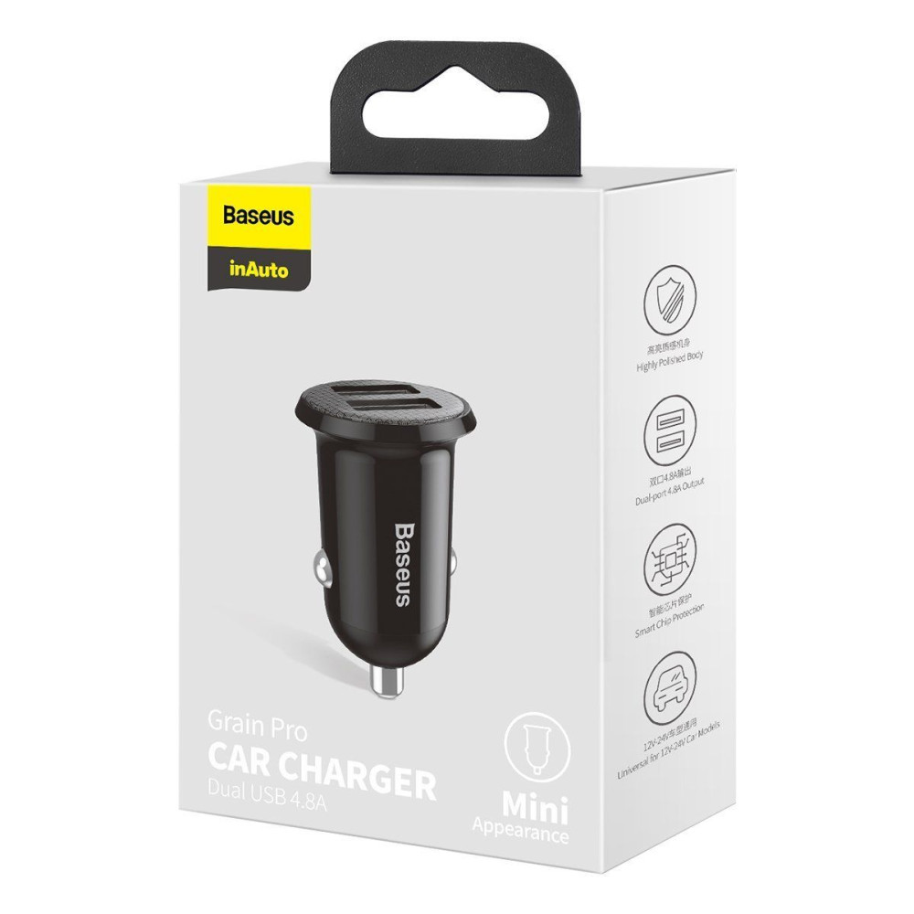 Φορτιστής Αυτοκινήτου Baseus Grain Pro 4.8A με 2 θύρες USB Μαύρο