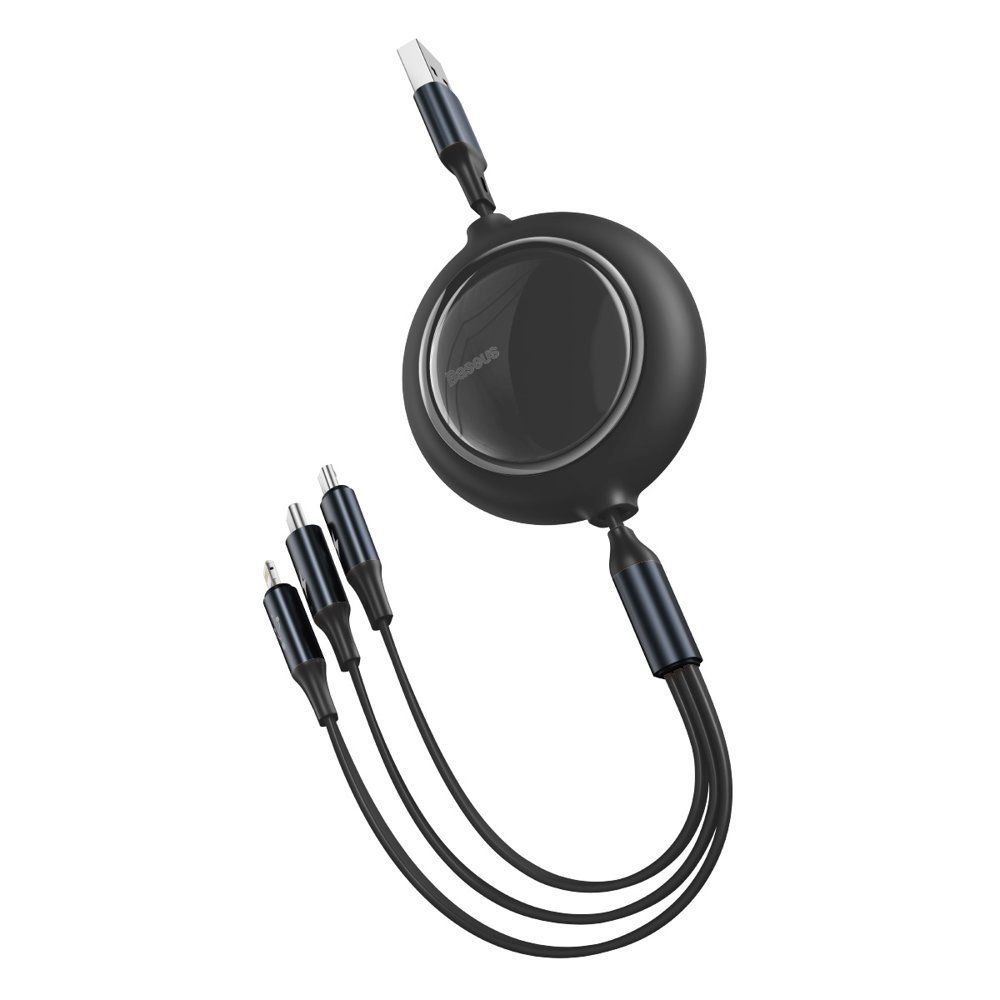 Baseus Bright Mirror flat Retractable 3in1 USB σε Type-C/Lightning/Mirco USB 1.2m 3,5A Μαύρο