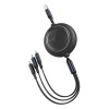 Baseus Bright Mirror flat Retractable 3in1 USB σε Type-C/Lightning/Mirco USB 1.2m 3,5A Μαύρο