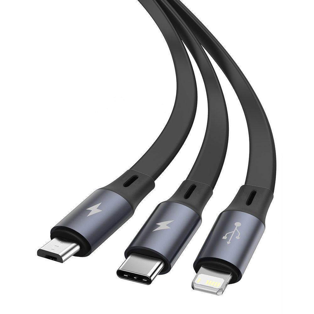 Baseus Bright Mirror flat Retractable 3in1 USB σε Type-C/Lightning/Mirco USB 1.2m 3,5A Μαύρο