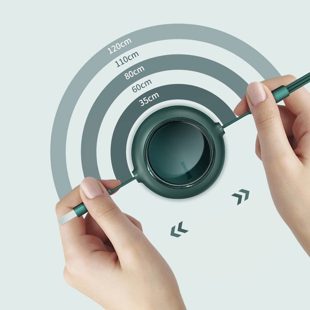 Baseus Bright Mirror flat Retractable 3in1 USB σε Type-C/Lightning/Mirco USB 1.2m 3,5A Μαύρο