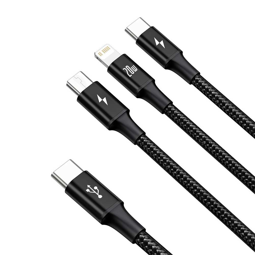 Baseus Rapid Series USB to Lightning Type-C micro USB Cable 1.5m 20W Μαύρο