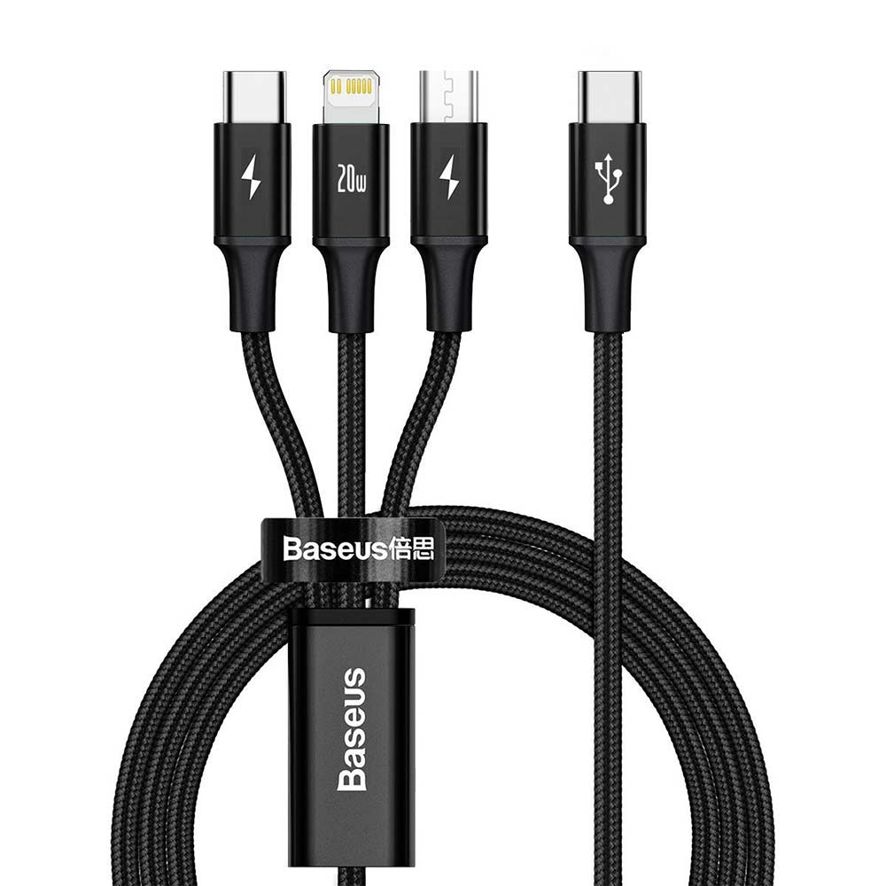Baseus Rapid Series USB to Lightning Type-C micro USB Cable 1.5m 20W Μαύρο