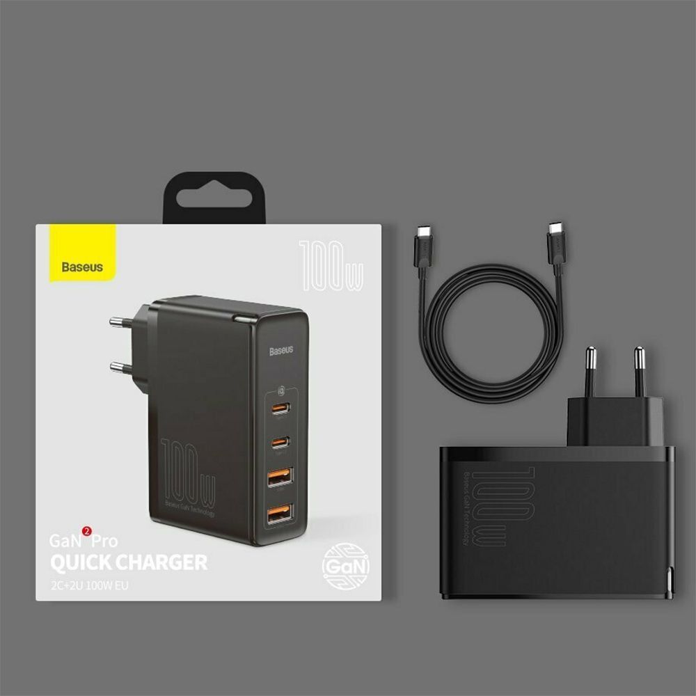Φορτιστής Baseus GaN2 Pro Quick Charger 2xUSB+2xUSB-C 100W με καλώδιο Type-C Μαύρο
