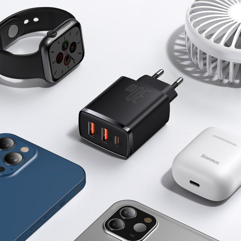 Φορτιστής Baseus Type C/2x USB PD Quick Charge,30W, 3A Μαύρο