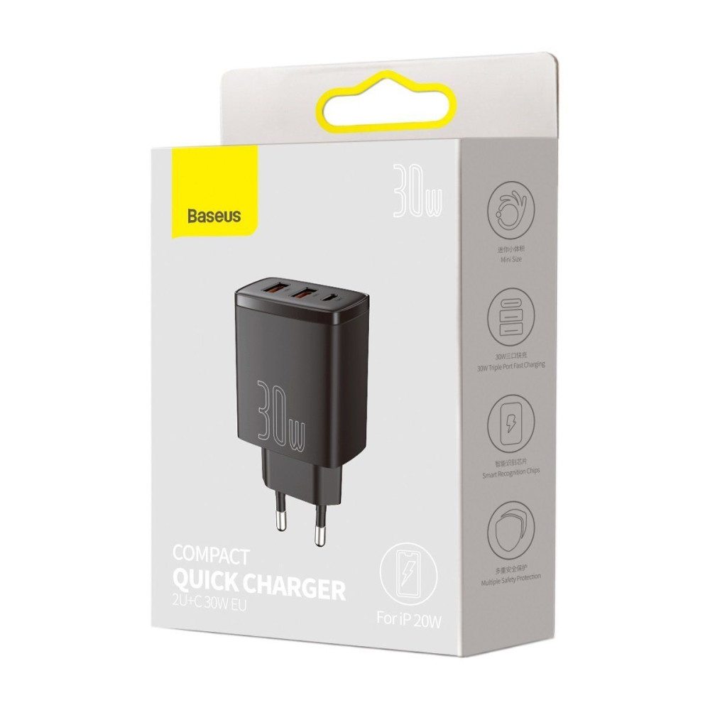Φορτιστής Baseus Type C/2x USB PD Quick Charge,30W, 3A Μαύρο
