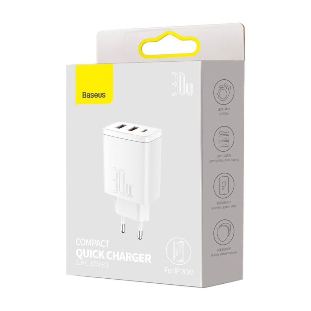 Φορτιστής Baseus Type C/2x USB PD Quick Charge,30W, 3A Λευκό