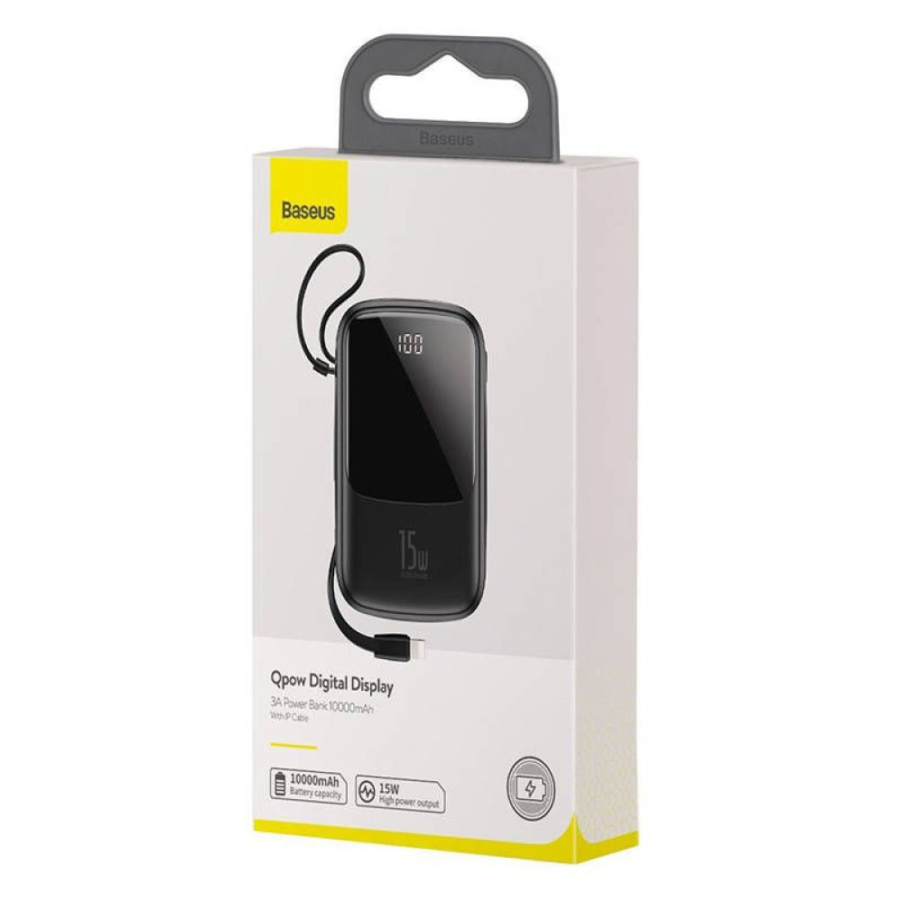 Baseus Qpow Power Bank 10000mAh 15W με Καλώδιο Lightning Μαύρο