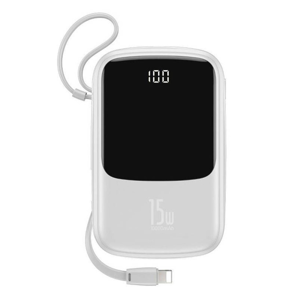 Baseus Qpow Power Bank 10000mAh 15W με Καλώδιο Lightning Λευκό