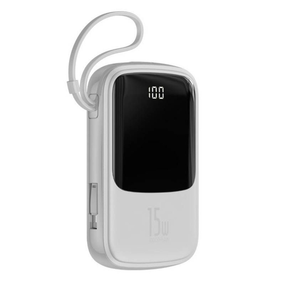 Baseus Qpow Power Bank 10000mAh 15W με Καλώδιο Lightning Λευκό