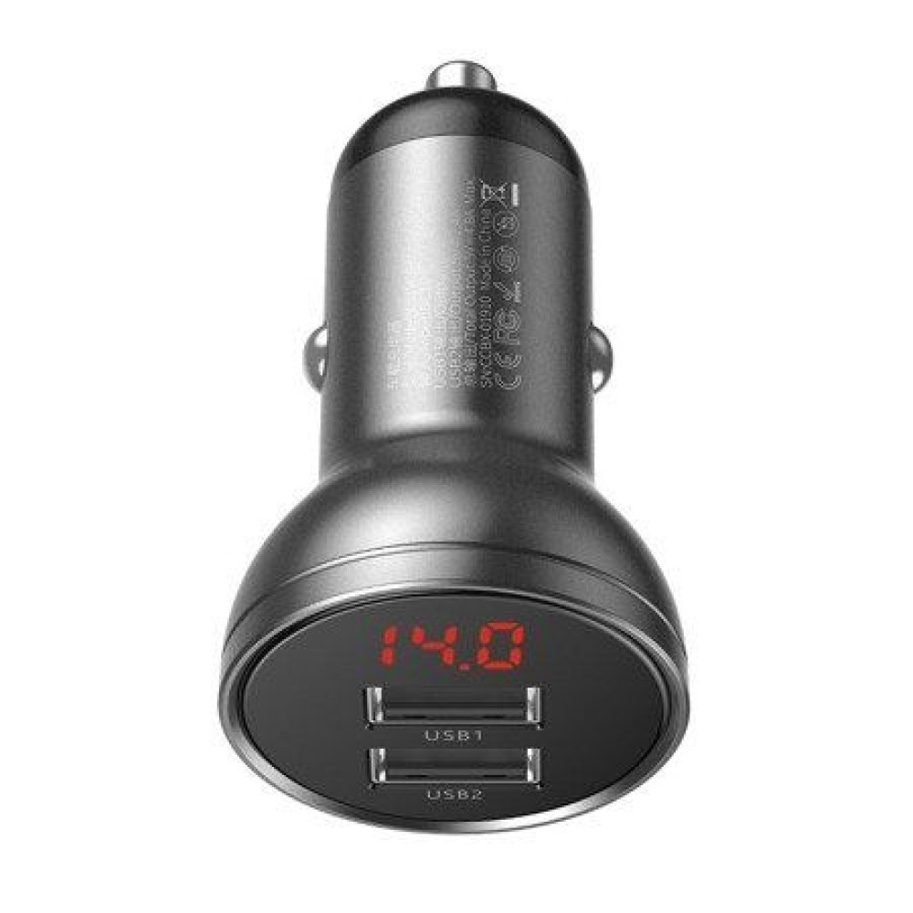 Φορτιστής Αυτοκινήτου Baseus Digital Display Dual USB 4.8A 24W Γκρι