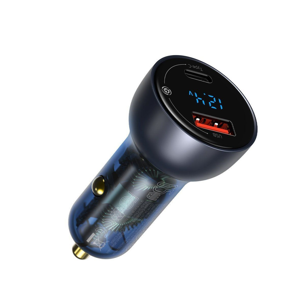 Φορτιστής Αυτοκινήτου Baseus Particular Digital Display, USB + USB-C, QC3.0+PD, 5A, 65W + καλώδιο Type C 1m 100W Μαύρο
