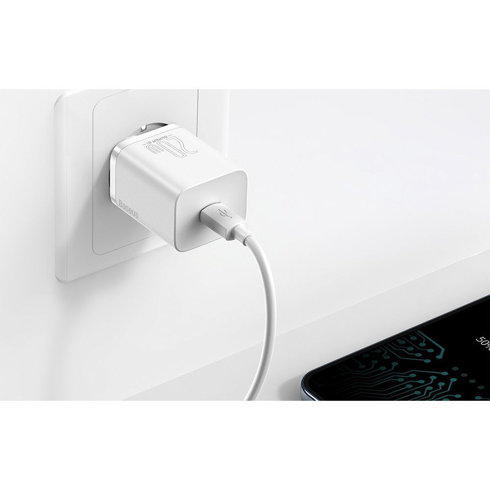 Φορτιστής Baseus Super Si Quick Charger 1C 20W Type C με Καλώδιο Lightning 1m Λευκό