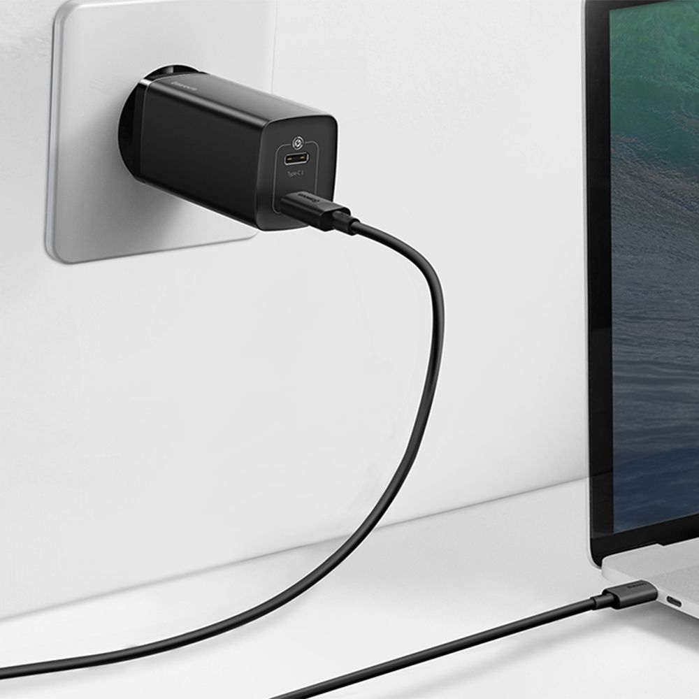 Φορτιστής Baseus GaN2 Lite Travel Charger USB+USB-C 65W PD QC 3.0 Μαύρο