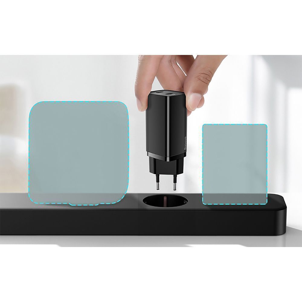 Φορτιστής Baseus GaN2 Lite Travel Charger USB+USB-C 65W PD QC 3.0 Μαύρο