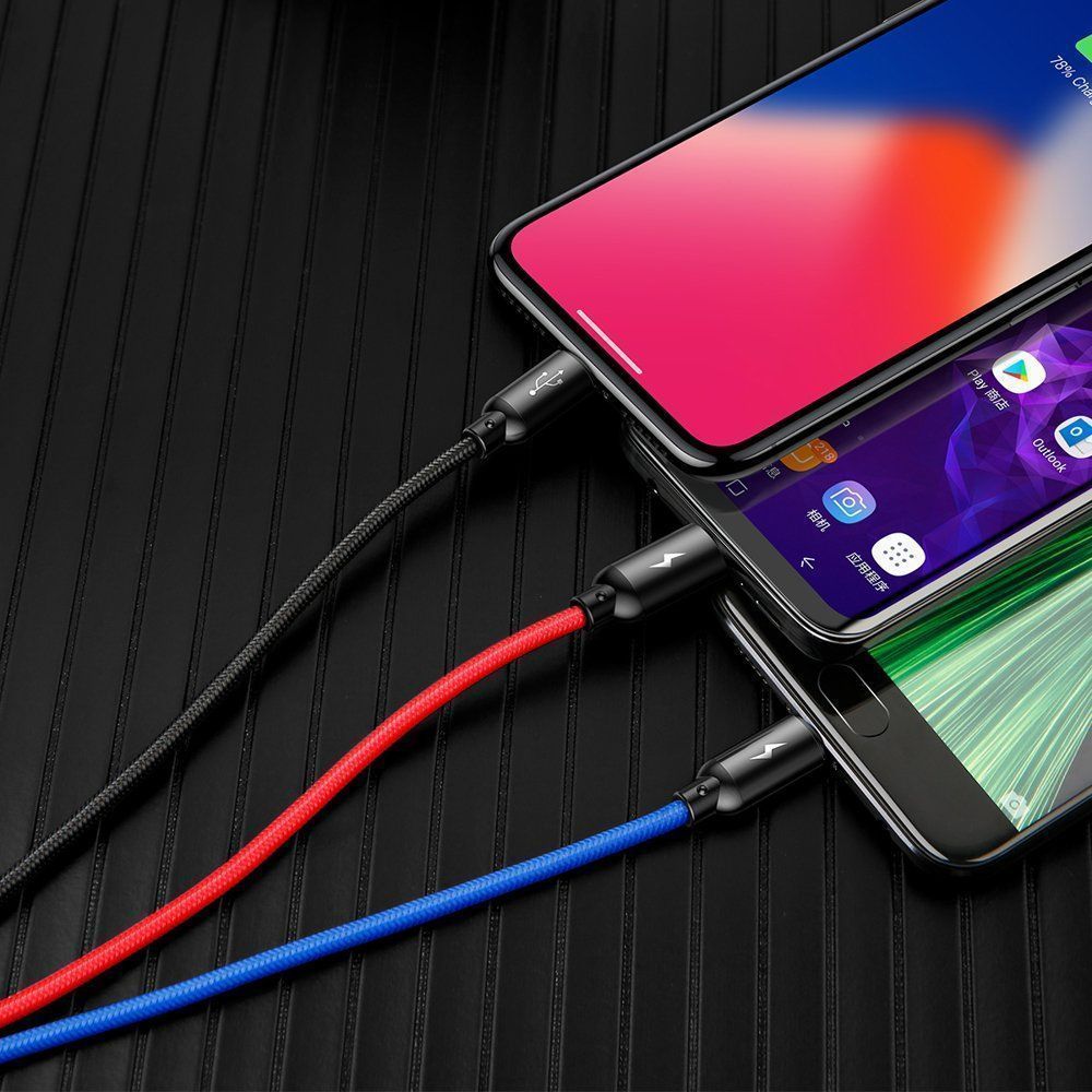 Baseus Braided USB to Lightning / Type-C / micro USB Cable Μαύρο 1.2m Μαύρο