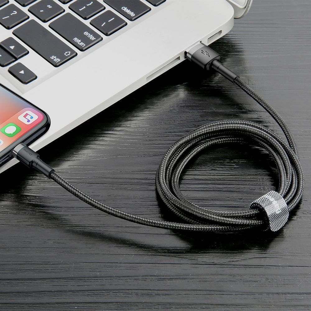 Καλώδιο Baseus Cafule Braided USB 2.0 / Lightning 2.4A 1m Μαύρο / Γκρι