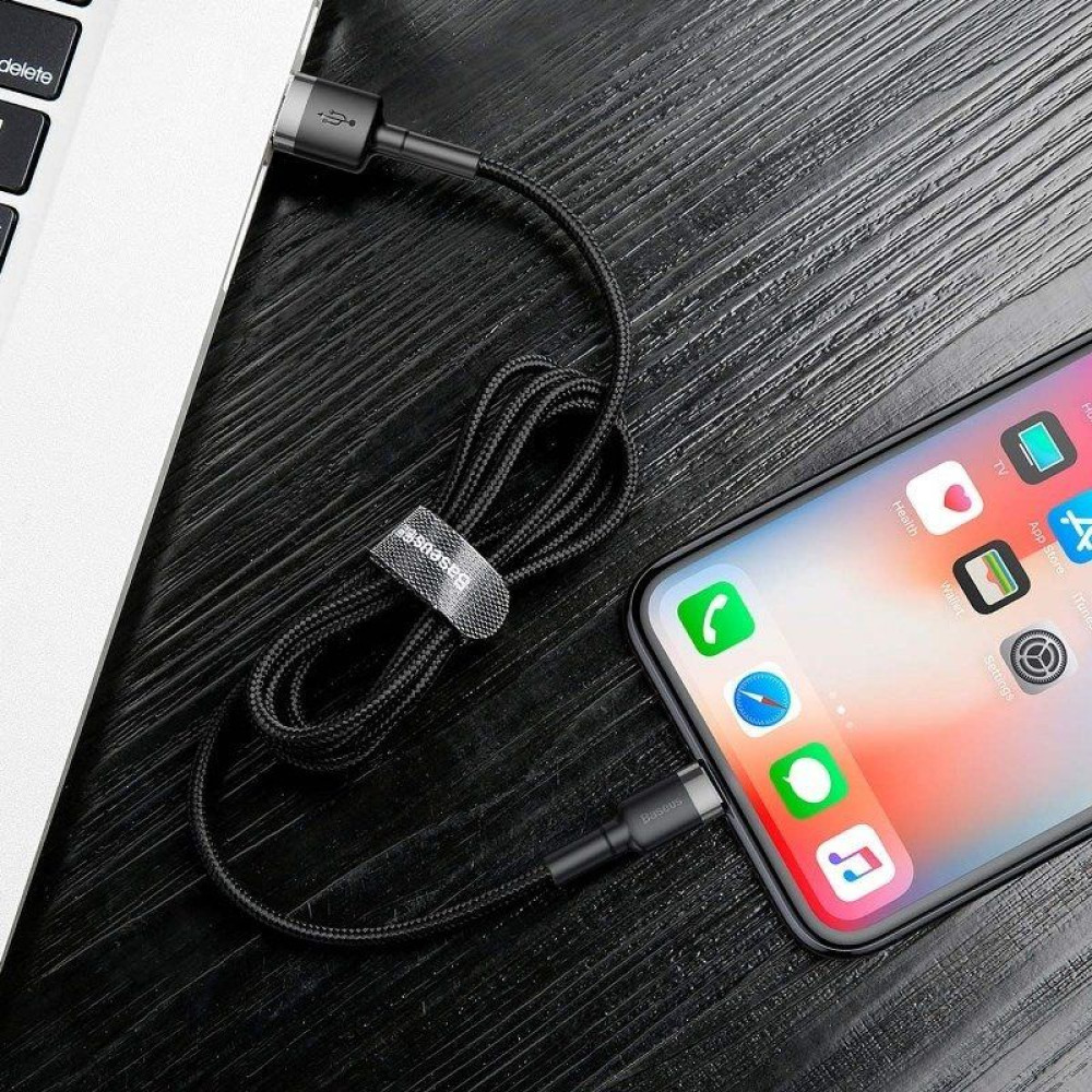 Καλώδιο Baseus Cafule Braided USB 2.0 / Lightning 1.5A 2m Μαύρο / Γκρι
