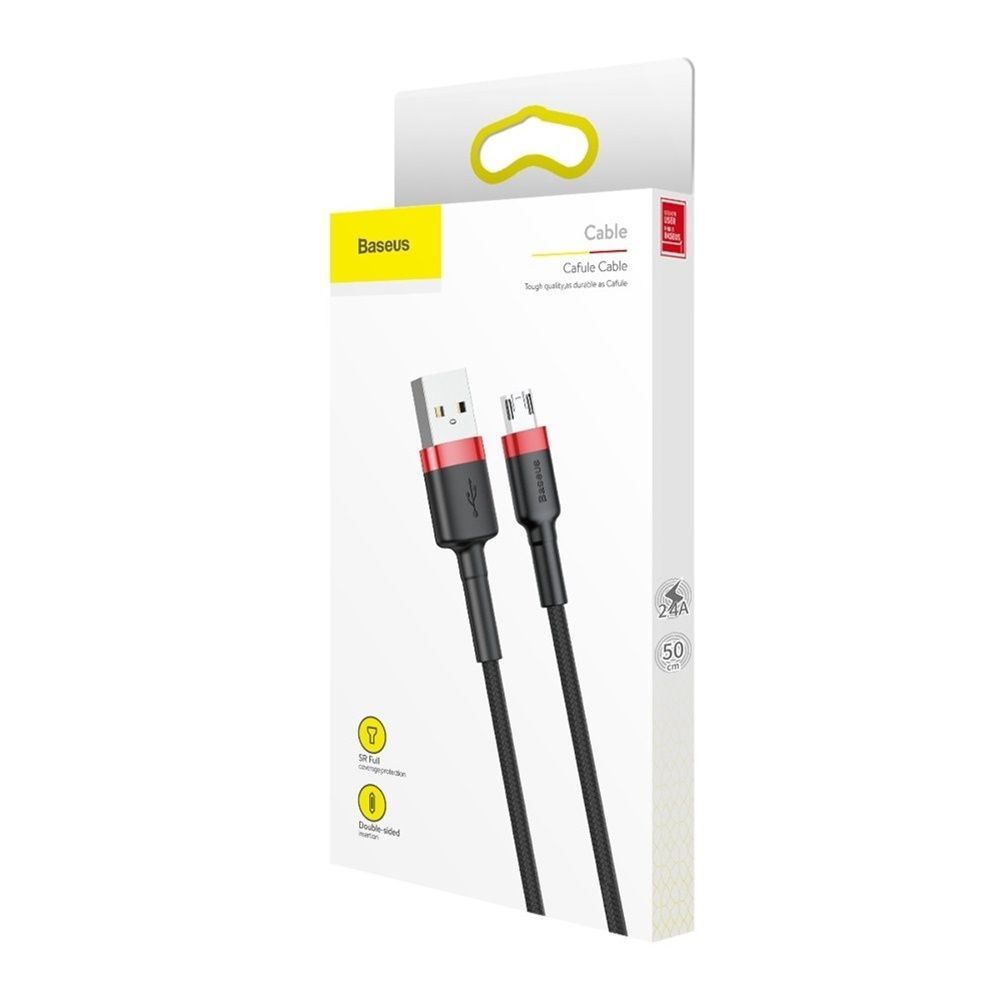 Καλώδιο Baseus Cafule Braided USB 2.0 / micro USB 2.4A 0.5m Μαύρο / Κόκκινο