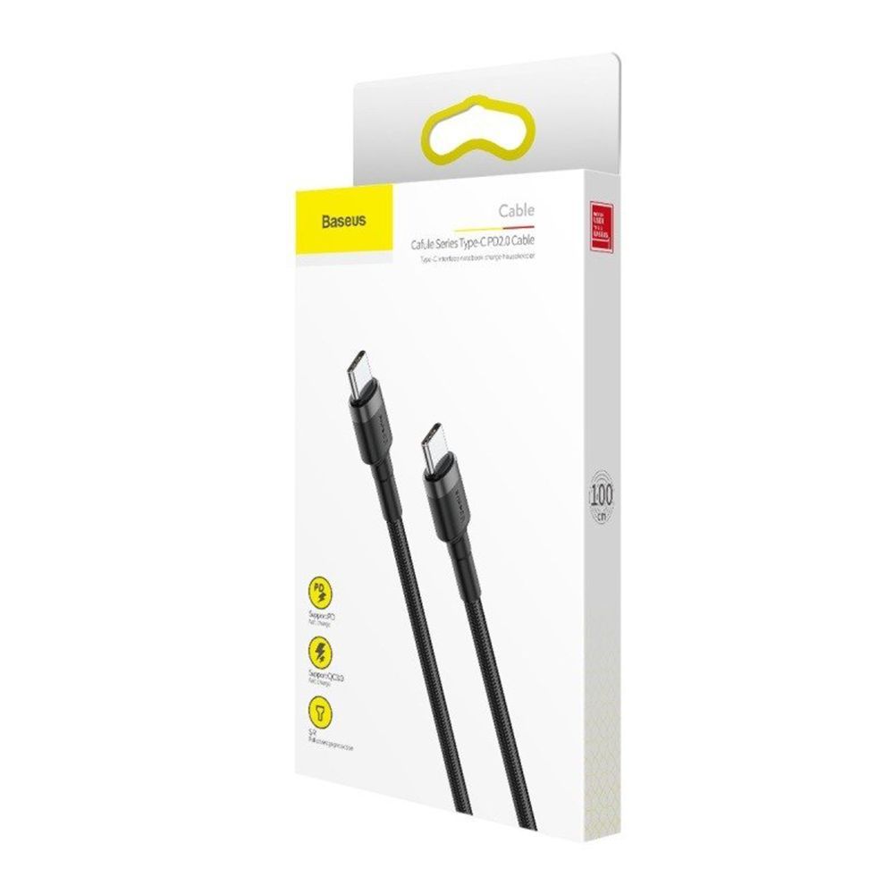Καλώδιο Baseus Cafule Braided USB-C PD / USB-C PD PD2.0 60W 20V 3A QC3.0 1M Μαύρο / Γκρι