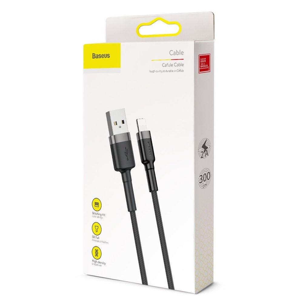 Καλώδιο Baseus Cafule Braided USB 2.0 / Lightning 2A 3m Μαύρο / Γκρι