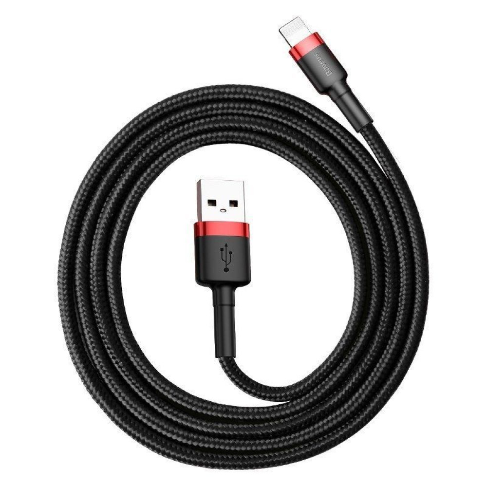 Καλώδιο Baseus Cafule Braided USB 2.0 / Lightning 2A 3m Μαύρο / Κόκκινο