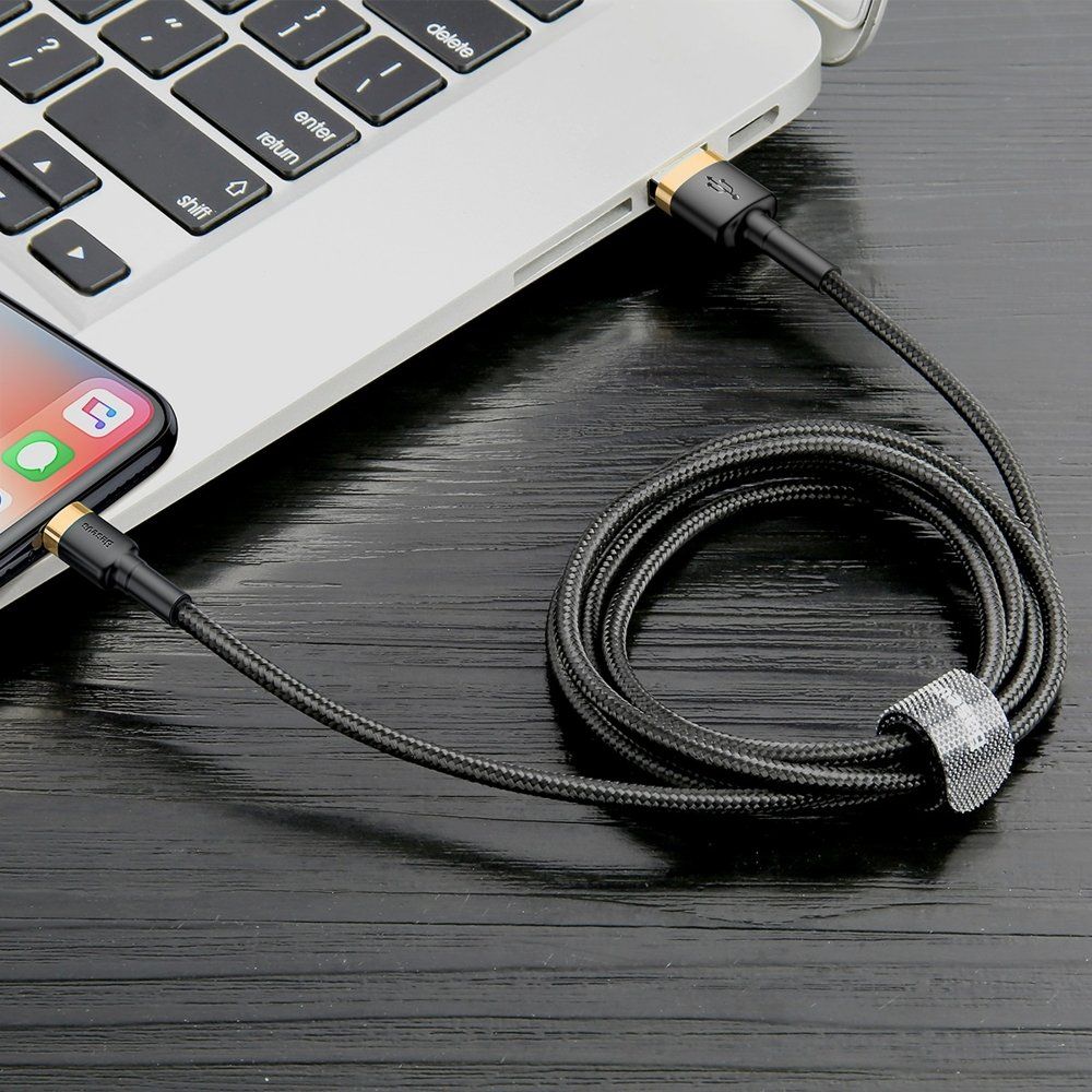 Καλώδιο Baseus Cafule Braided USB 2.0 / Lightning 2A 3m Μαύρο / Χρυσό