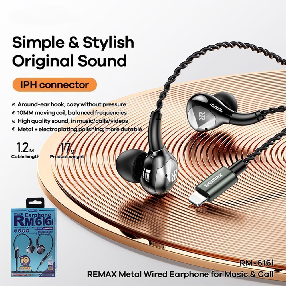 Ακουστικά Remax Metal Wired Lightning RM-616i Μαύρο