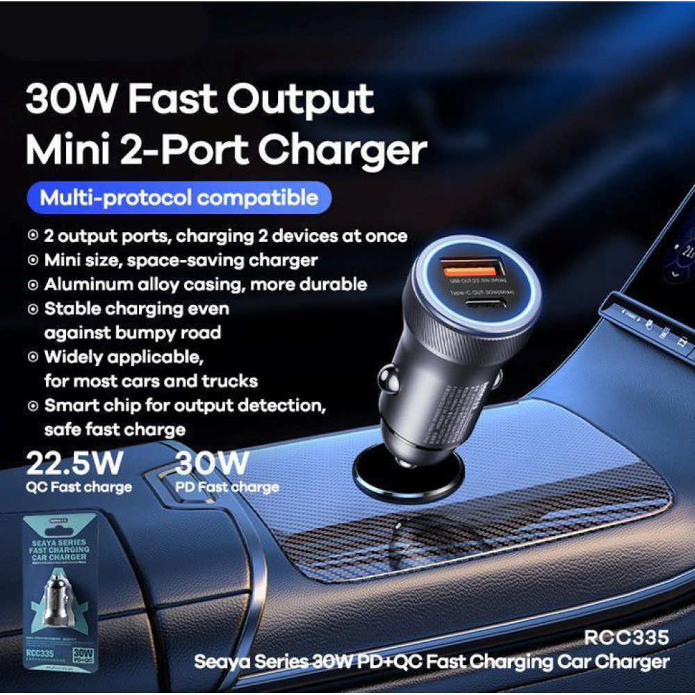 Φορτιστής Αυτοκινήτου REMAX Seaya Series RCC335 30W PD+QC|1C+1A|3A Μαύρο