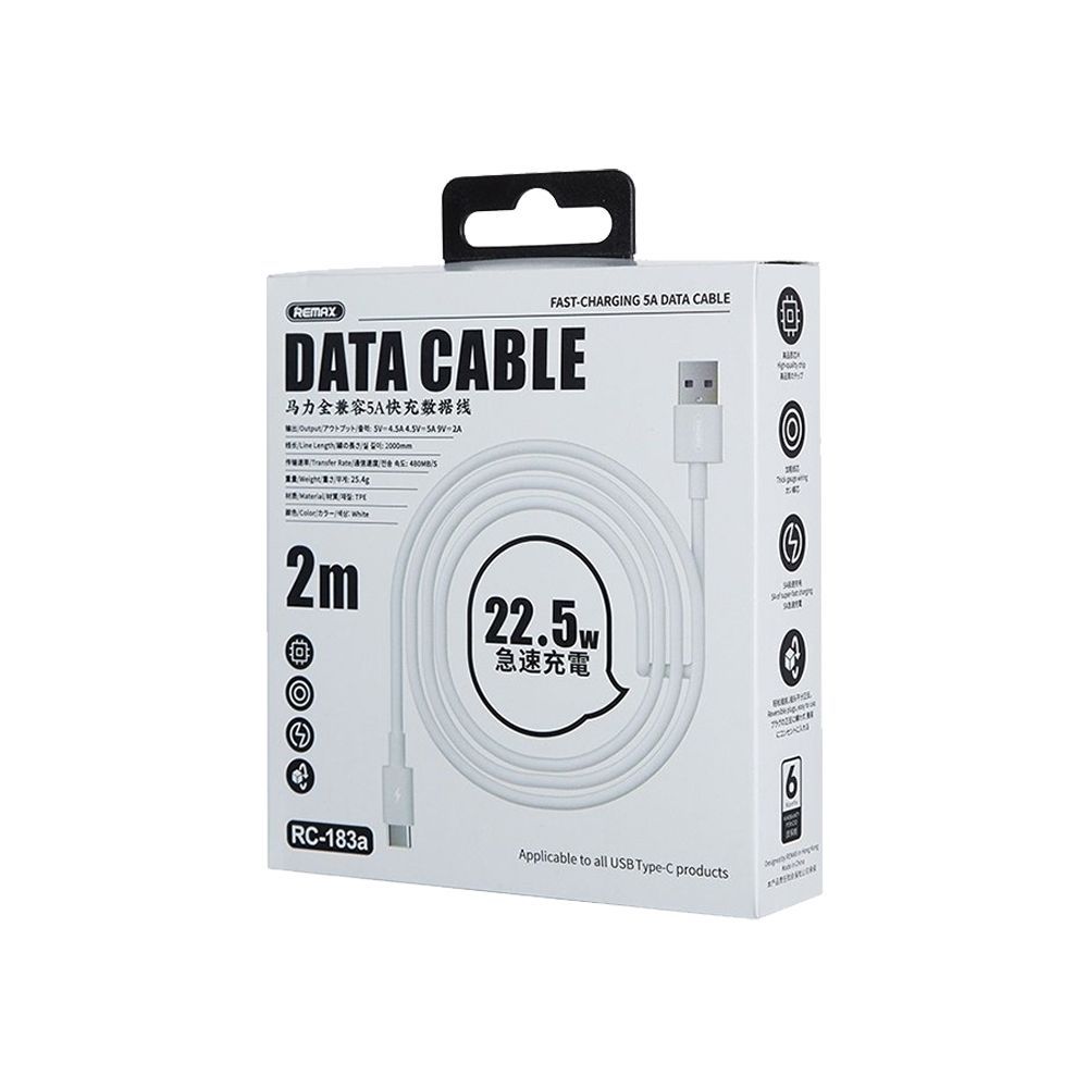 Καλώδιο Remax RC-183a Marlik Series 6A 66W|Fast Charge USB-A to Type-C 2m Λευκό