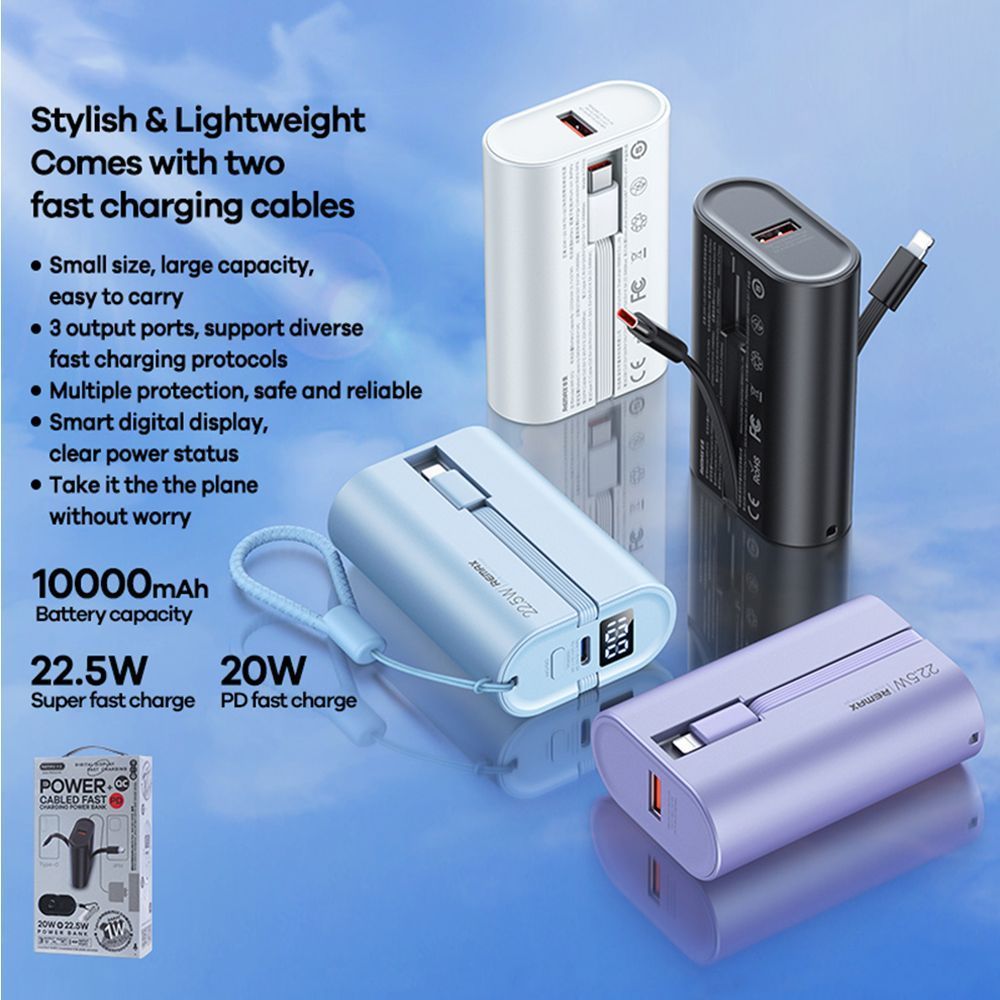 REMAX Prime Series Power Bank 10000mAh 18W RPP-572 με Καλώδια Lightning & Type-C Μαύρο