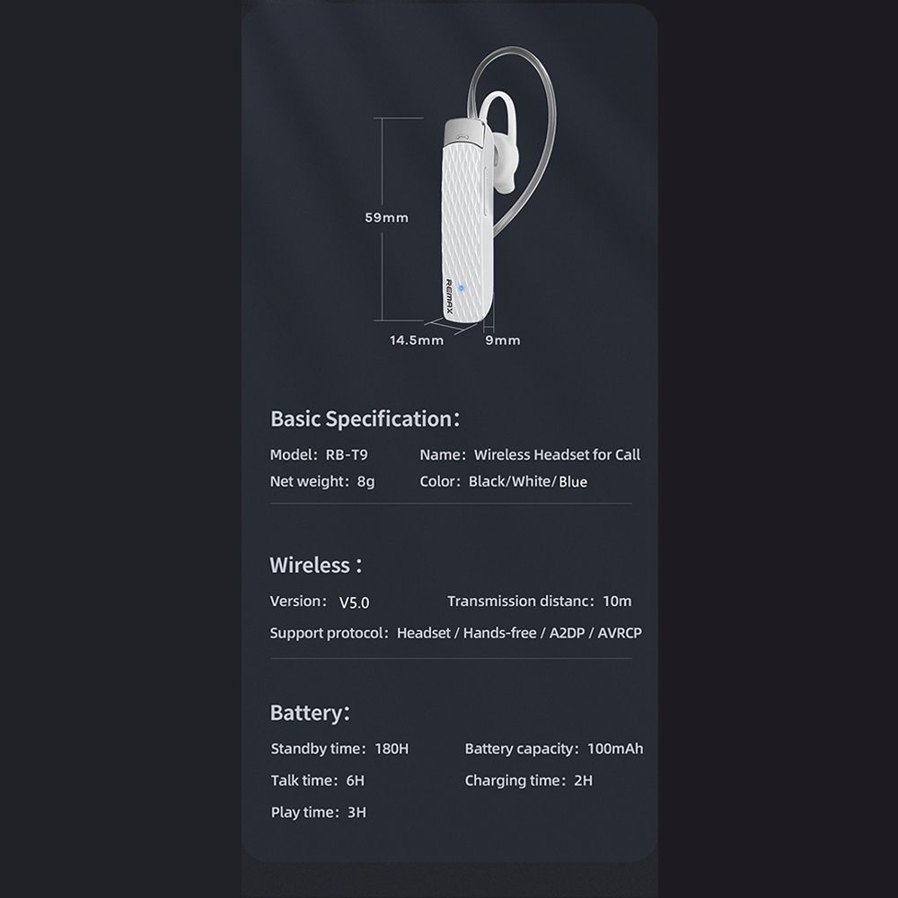 REMAX Bluetooth Headset - RB-T9 (multi-point + EDR) Μπλέ